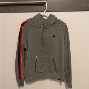Aviator Nation Gray Hooded sweatshirt with Rainbow Stripes